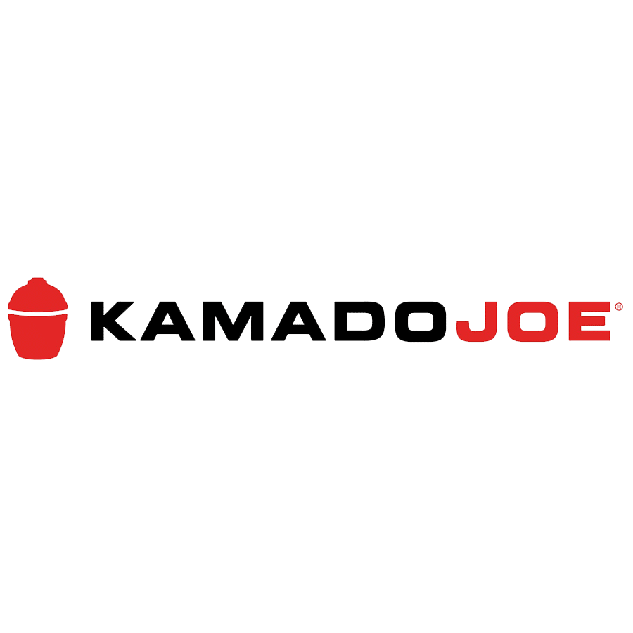 Kamado Joe logo featuring a red grill icon on the left and the text "KAMADO JOE" in bold letters, with "KAMADO" in black and "JOE" in red, on a white background.