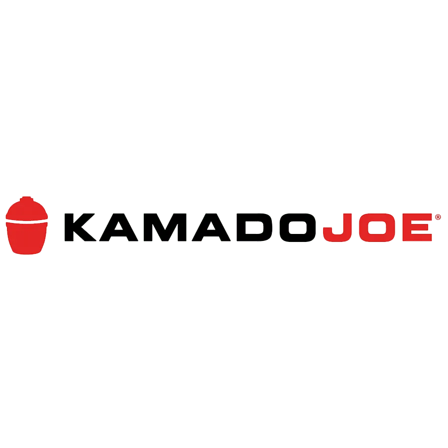 Kamado Joe logo featuring a red grill icon on the left and the text "KAMADO JOE" in bold letters, with "KAMADO" in black and "JOE" in red, on a white background.