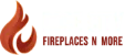 Logo for "Rose City Fireplaces N More" featuring a stylized red-orange flame icon to the left of the business name in bold uppercase letters.