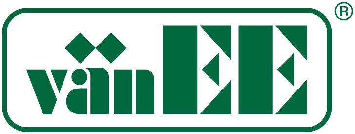 Green logo with the stylized text "v&auml;nEE" in uppercase and lowercase letters, with geometric shapes forming the "EE." The logo is enclosed in a rounded rectangular border, and a registered trademark symbol is at the top right.